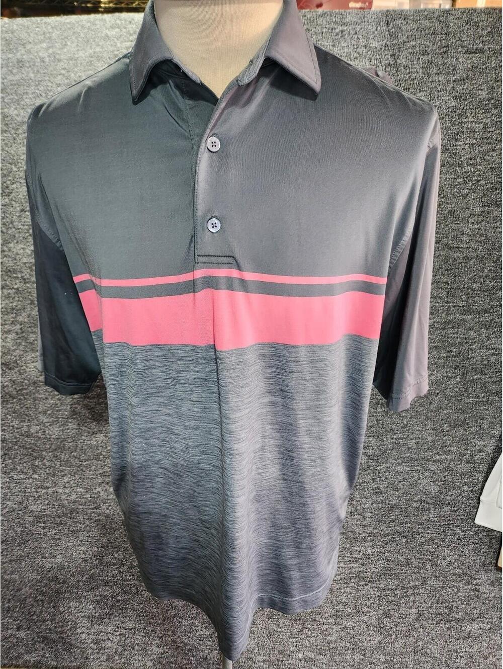 FootJoy Colorblock Gray Pink Golf Polo Shirt M Polyester Spandex Breathable